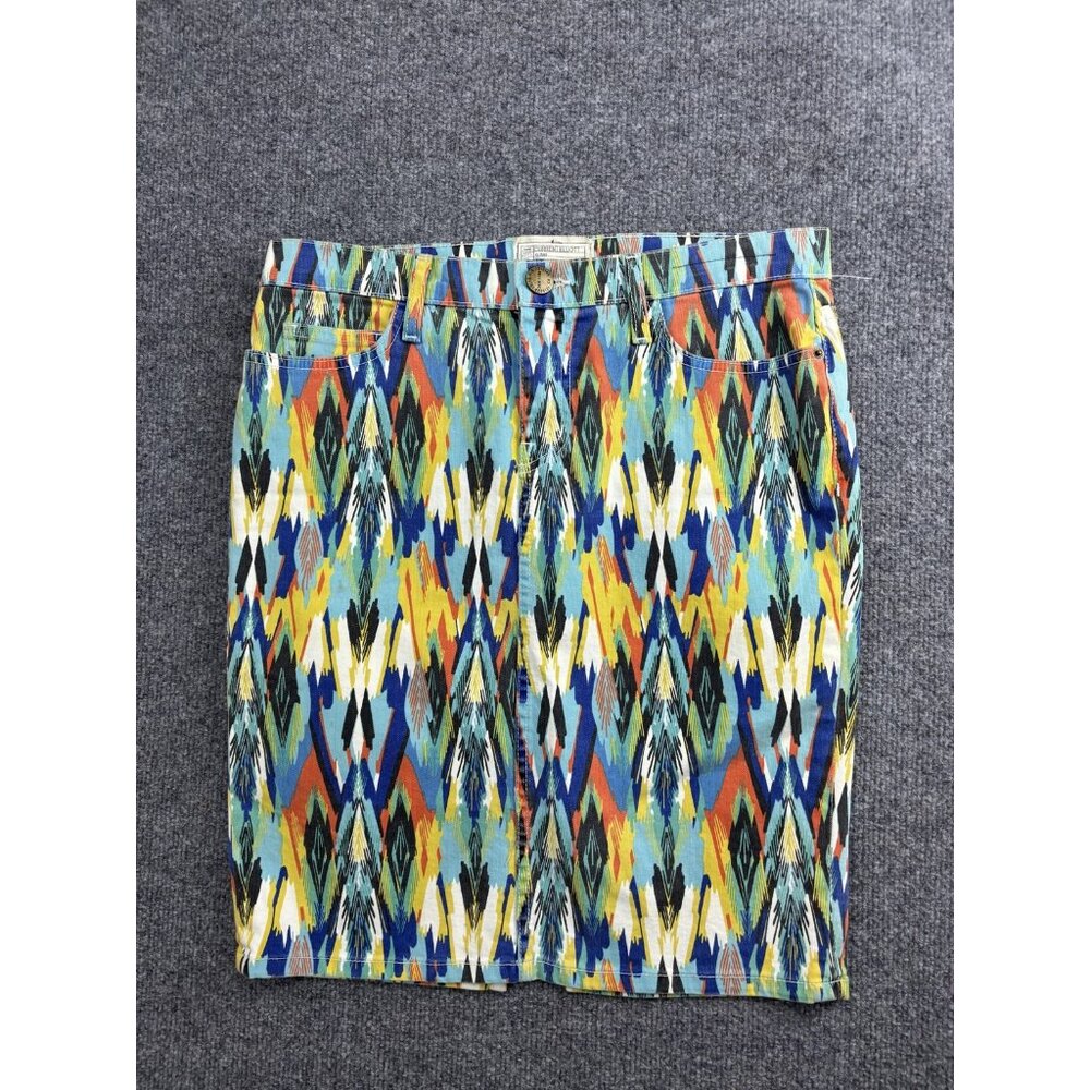Current Elliott Skirt Womens 29 Multi Color Stiletto Pencil Ikat Denim Print